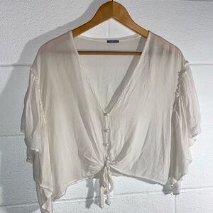 Charlotte Russe White Flowy Bohemian Button Down Blouse Top size M